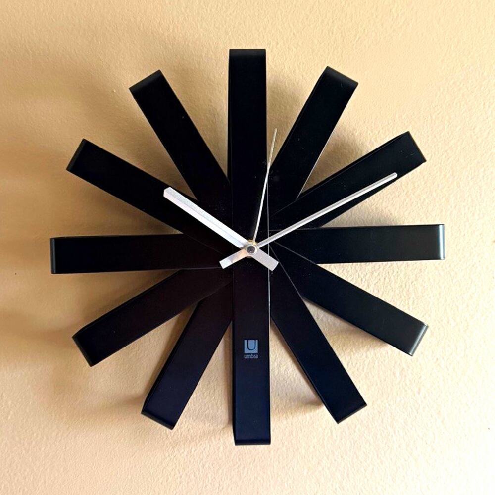 Umbra Ribbon 12" Modern Metal Wall Clock - Matte Black Starburst Minimalist
